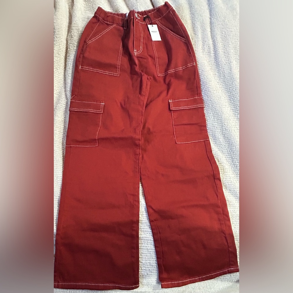 Forever 21 Terracotta Pants with White Stitching
